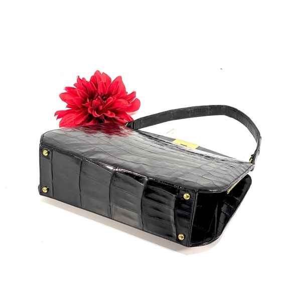 VINTAGE BELLESTONE | Genuine Alligator Satchel | Coin purse | Black & Red - Picture 7 of 15